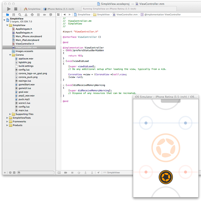 Xcode Corona integration image